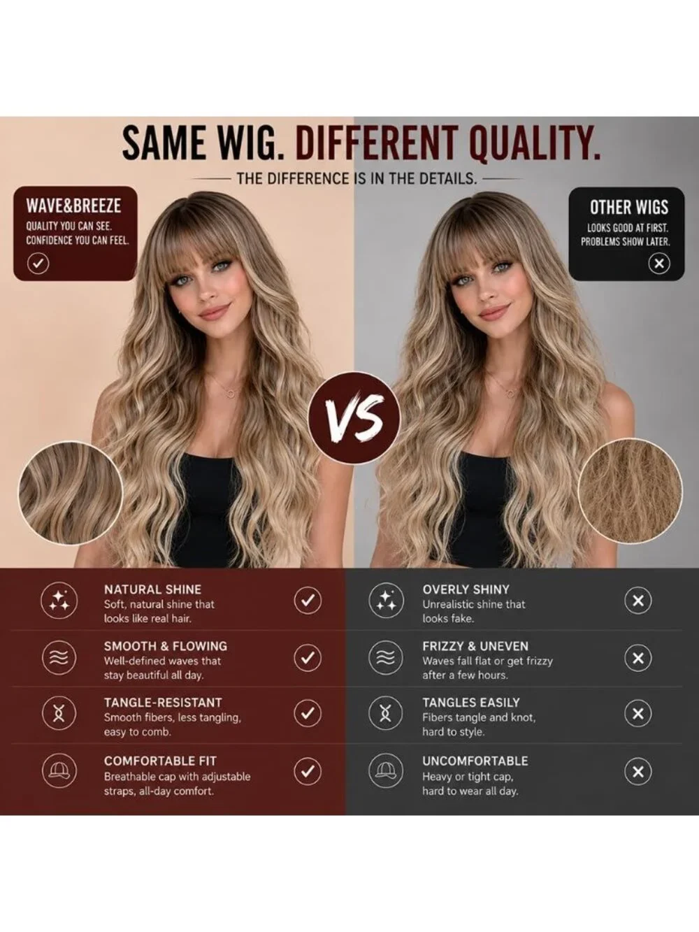 26 Inch Women's Ombre Dark Soft Layered Wavy Curly Hair Wig with Natural Shine